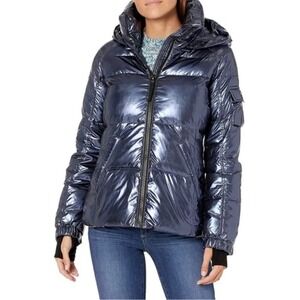 S13 New York‎ KYLIE Hooded Down Puffer Large Winter Jacket Parka Iridescent Blue